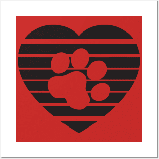 Cat Paw Heart Valentine - Black Posters and Art